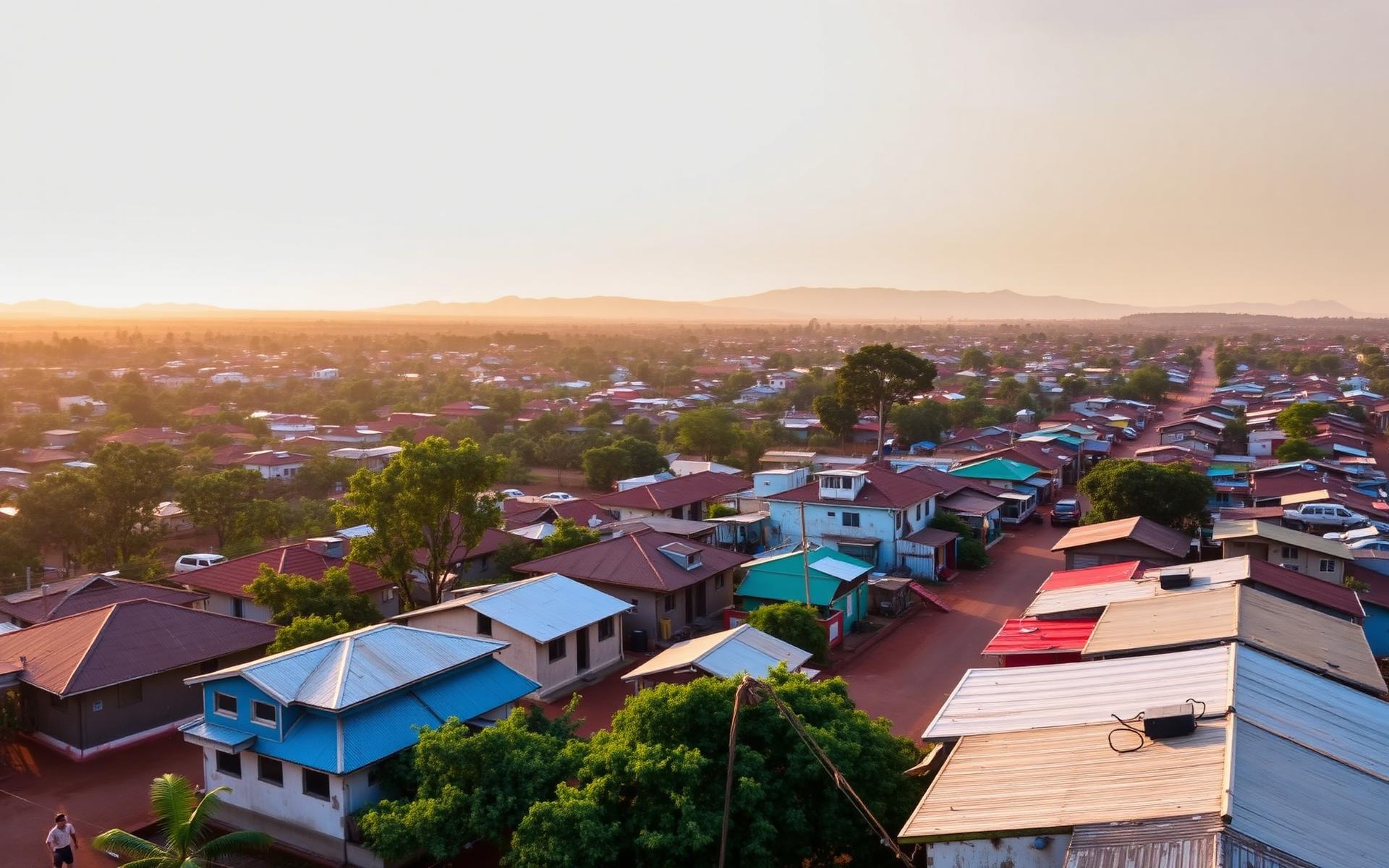 Aerial view of Bo City at golden hour